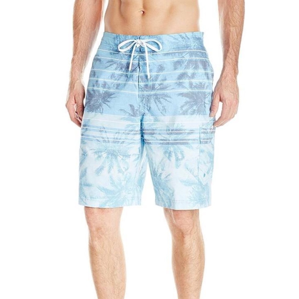 Speedo Blue Striped Palm Tree Swim Trunks